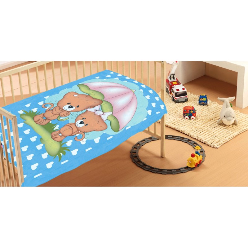 ΚΟΥΒΕΡΤΑ bebe Rainy Bears 05 110X140 Sky blue Βελουτέ polyester