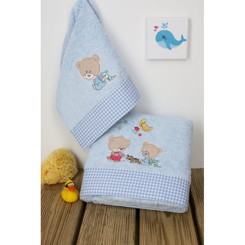 ΠΕΤΣΕΤΑ ΣΕΤ 2 τεμ bebe HAPPY BEARS 19 30X50,70X140 ΣΙΕΛ Cotton 100%