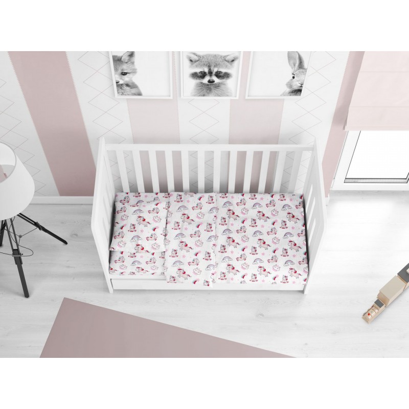 ΚΑΤΩΣΕΝΤΟΝΟ ΜΕ ΛΑΣΤΙΧΟ bebe Unicorn 108 0,70X1,40X0,15 White-Pink Cotton 100%