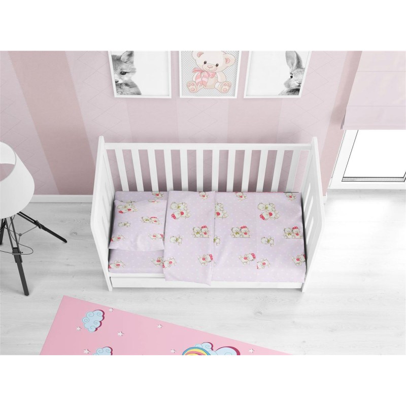 ΚΑΤΩΣΕΝΤΟΝΟ ΜΕ ΛΑΣΤΙΧΟ bebe Two Lovely Bears 65 0,70X1,40X0,15 Lila Cotton 100%