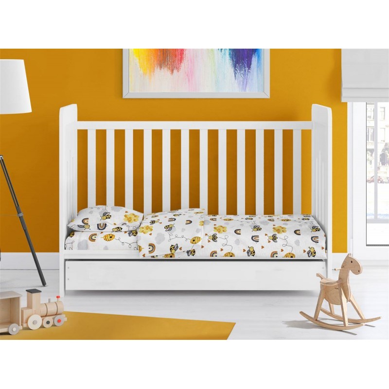 ΚΑΤΩΣΕΝΤΟΝΟ ΜΕ ΛΑΣΤΙΧΟ bebe Honey Bee 545 0,70X1,40X0,15 White-Yellow 100% Cotton