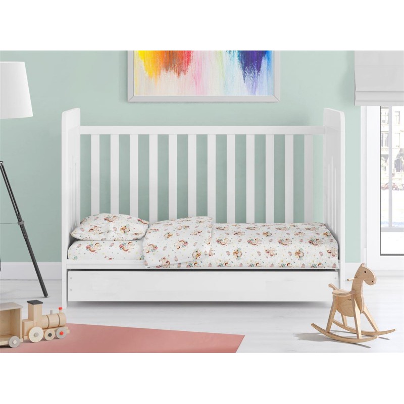 ΚΑΤΩΣΕΝΤΟΝΟ ΜΕ ΛΑΣΤΙΧΟ bebe Unicorn 209 0,70X1,40X0,15 White-Salmon Cotton 100%