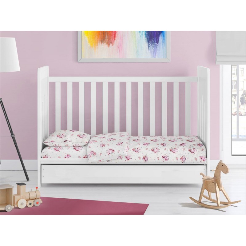 ΣΕΝΤΟΝΙΑ ΕΜΠΡΙΜΕ ΣΕΤ 3 τεμ bebe Unicorn 208 120X160 White-Pink Cotton 100%