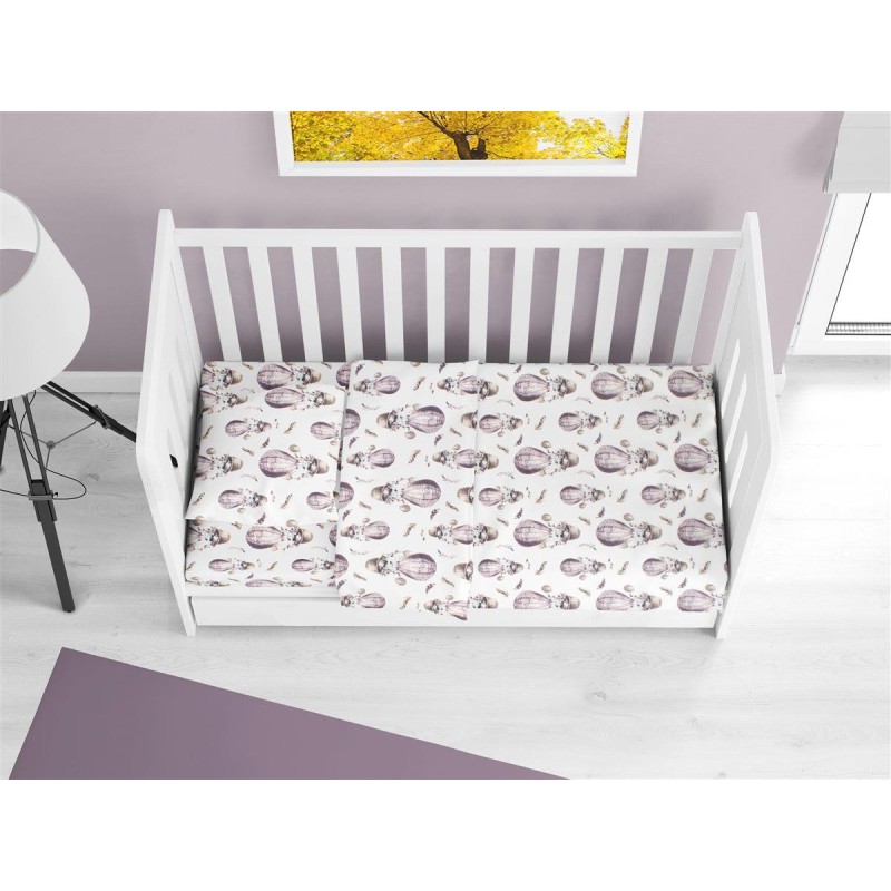 ΚΑΤΩΣΕΝΤΟΝΟ ΜΕ ΛΑΣΤΙΧΟ bebe Hot Air Balloon 78 0,70X1,40X0,15 Lilac 100% Cotton Flannel