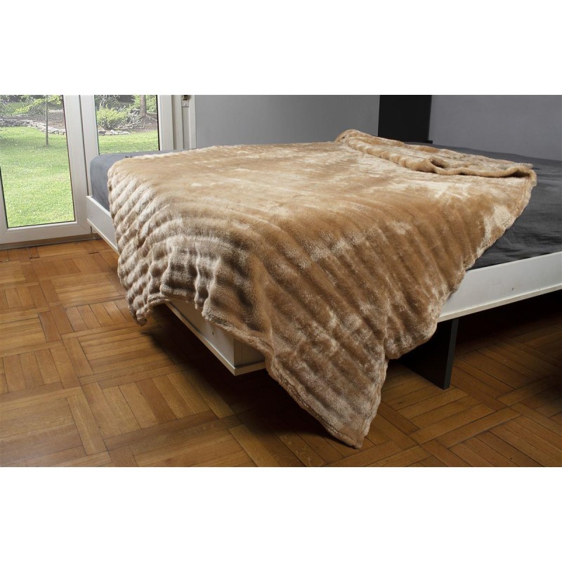 ΚΟΥΒΕΡΤΑ Coral Fleece Ριγέ 160X220 300gsm 12 Beige 100% Polyester