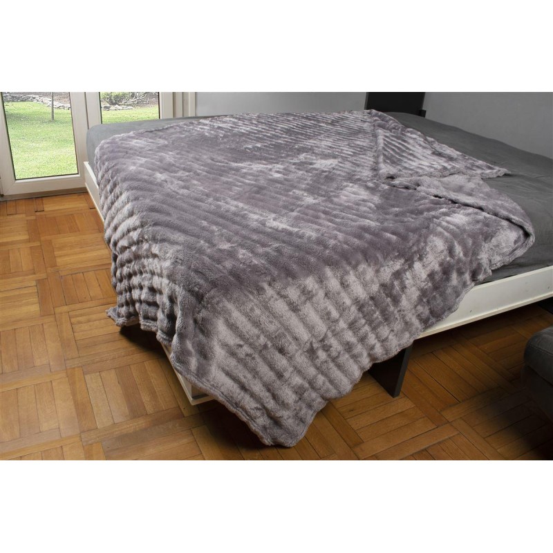 ΚΟΥΒΕΡΤΑ Coral Fleece Ριγέ 160X220 300gsm 16 Grey 100% Polyester