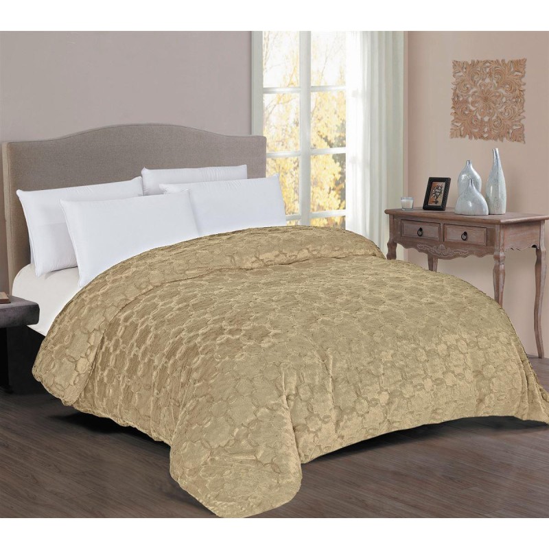 Κουβερτοπάπλωμα Γούνα-Sherpa 730 gsm 1830 Beige 160X220 100% Polyester