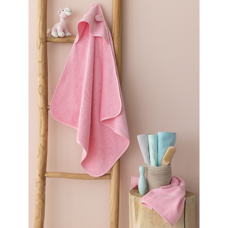 Σετ Μπουρνουζοπετσετες Με Κουκουλα Baby Bath 70x75 ROBIN PINK