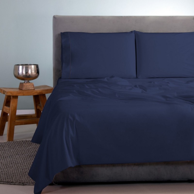 Aslanis Home Σετ Σεντόνια 4τμχ 250X270 275 Navy Blue Cotton-Satin