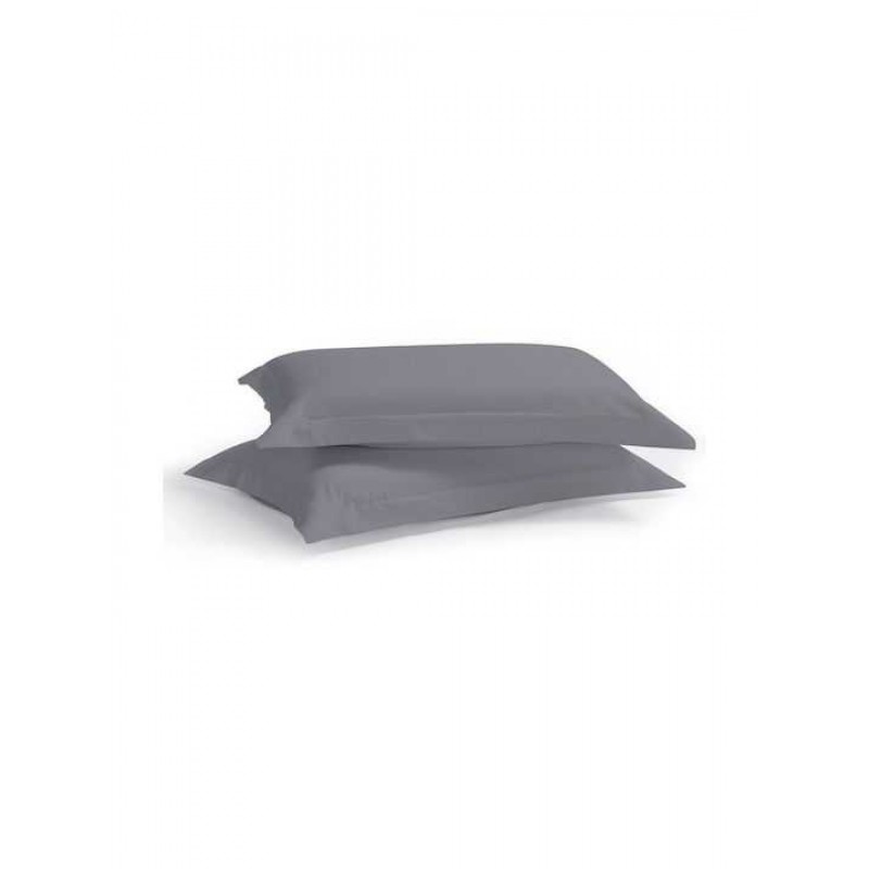 Aslanis Home Satin Plain Σετ Μαξιλαροθήκες Grey 50x70εκ. 2222223698042