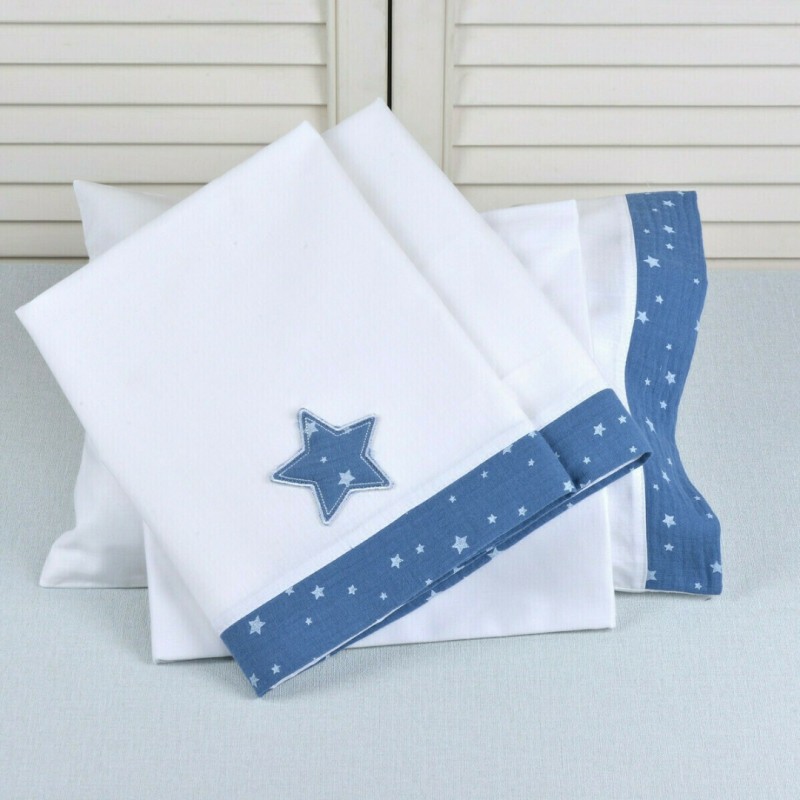 Baby Oliver Σετ Σεντόνια Κούνιας Muslin 46-6706/374 100x165cm Blue