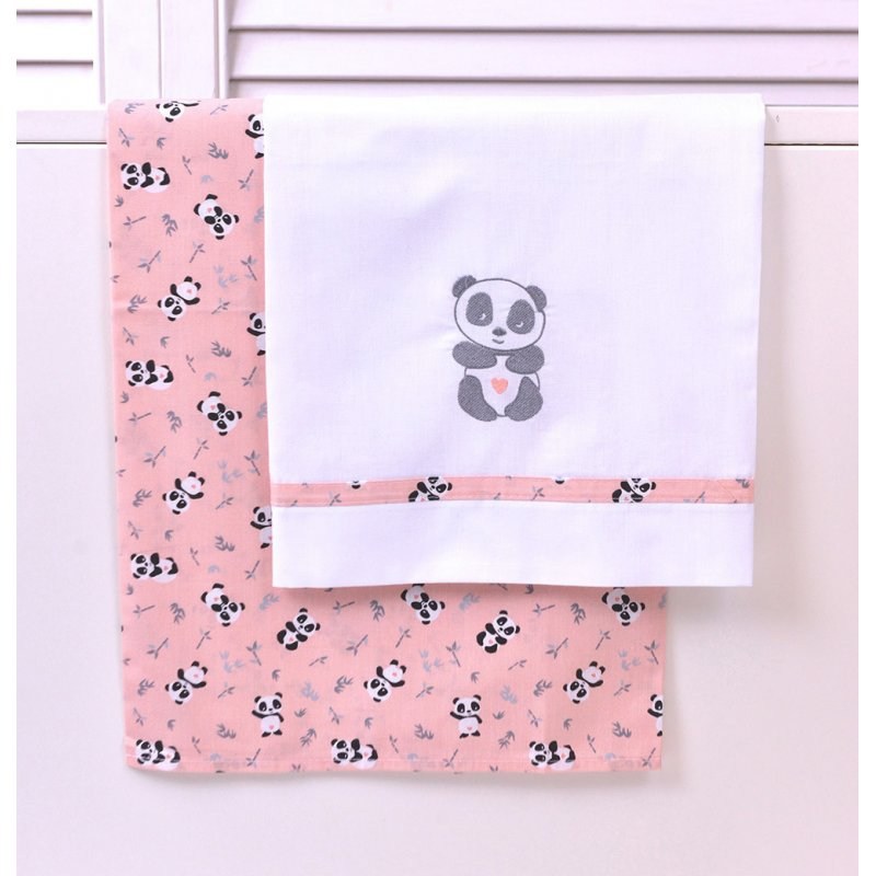 Baby Oliver Σετ Βρεφικά Σεντόνια Κούνιας Βαμβακερά Panda Pink 3τμχ 110x160εκ.